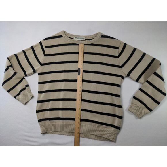 Appleseed's Women's Pullover White Black Striped Medium Sweater 100% Cotton - Picture 2 of 9